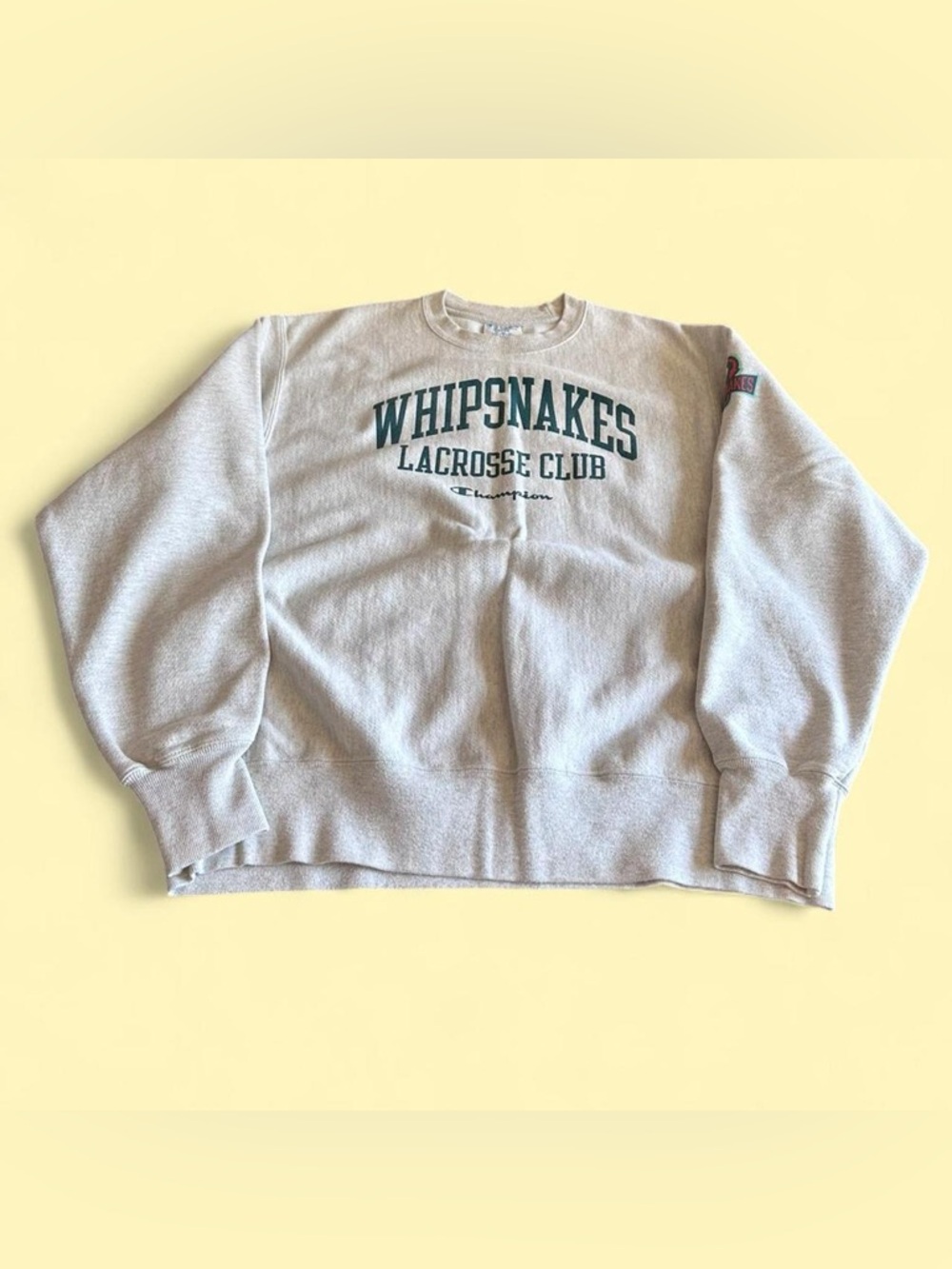 Vintage Champion Reverse Weave Whipsnakes Sweatshirt Beige Green L Lacrosse
